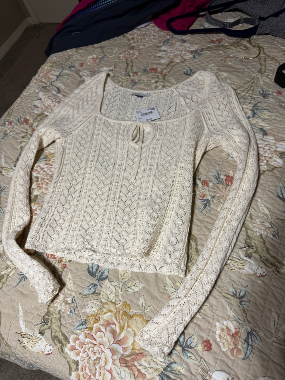 American Eagle Outfitters Cream Scoop-Neck Knit Sweater